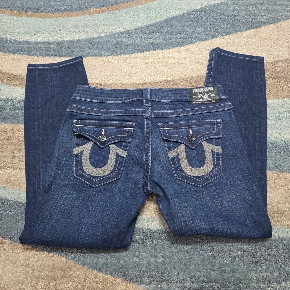 True Religion Julie Slim Fit Jeans Women’s 30 Dark Wash Rhinestone Horseshoe USA